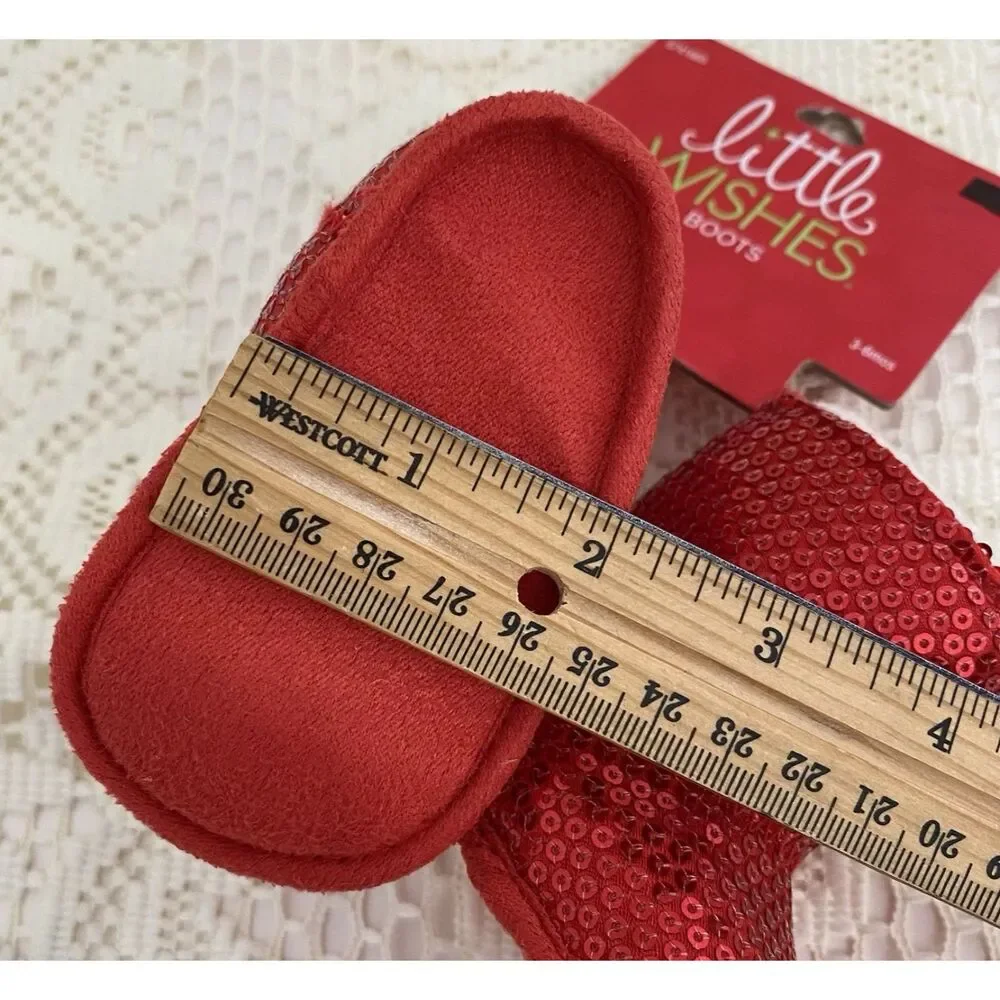 Little Wishes Baby Girl Size 3-6 months Red Boots Sparkly Christmas Holiday - Picture 8 of 12